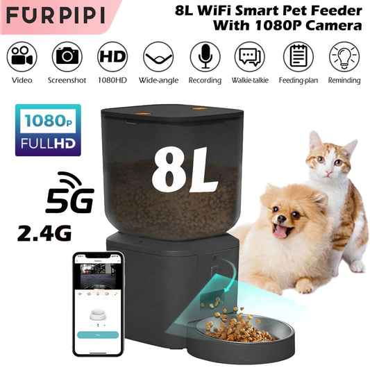 SnugPet™ 8L Automatic Cat & Dog Feeder with 1080p Camera – 5G WiFi Smart Food Dispenser with Voice Recorder & Tuya APP Control