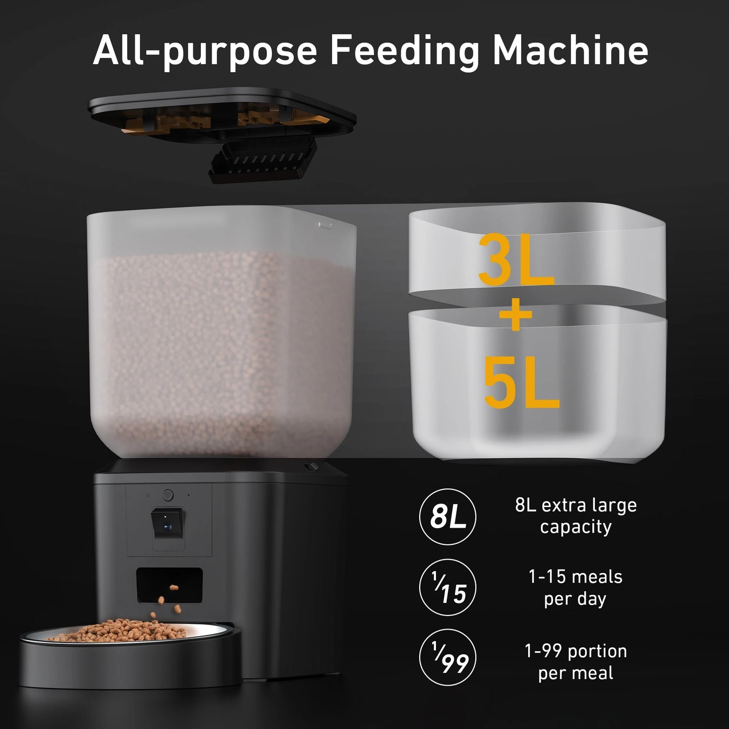 SnugPet™ 8L Automatic Cat & Dog Feeder with 1080p Camera – 5G WiFi Smart Food Dispenser with Voice Recorder & Tuya APP Control