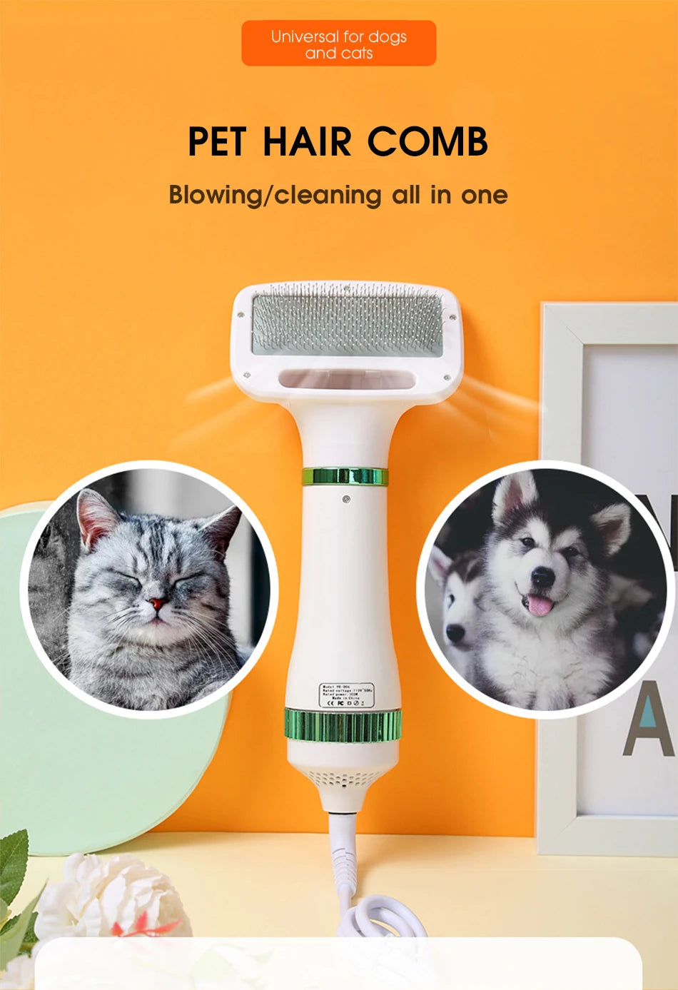 SnugPet™ 2-in-1 Pet Hair Dryer & Grooming Brush – Professional Home Grooming Tool for Cats & Dogs