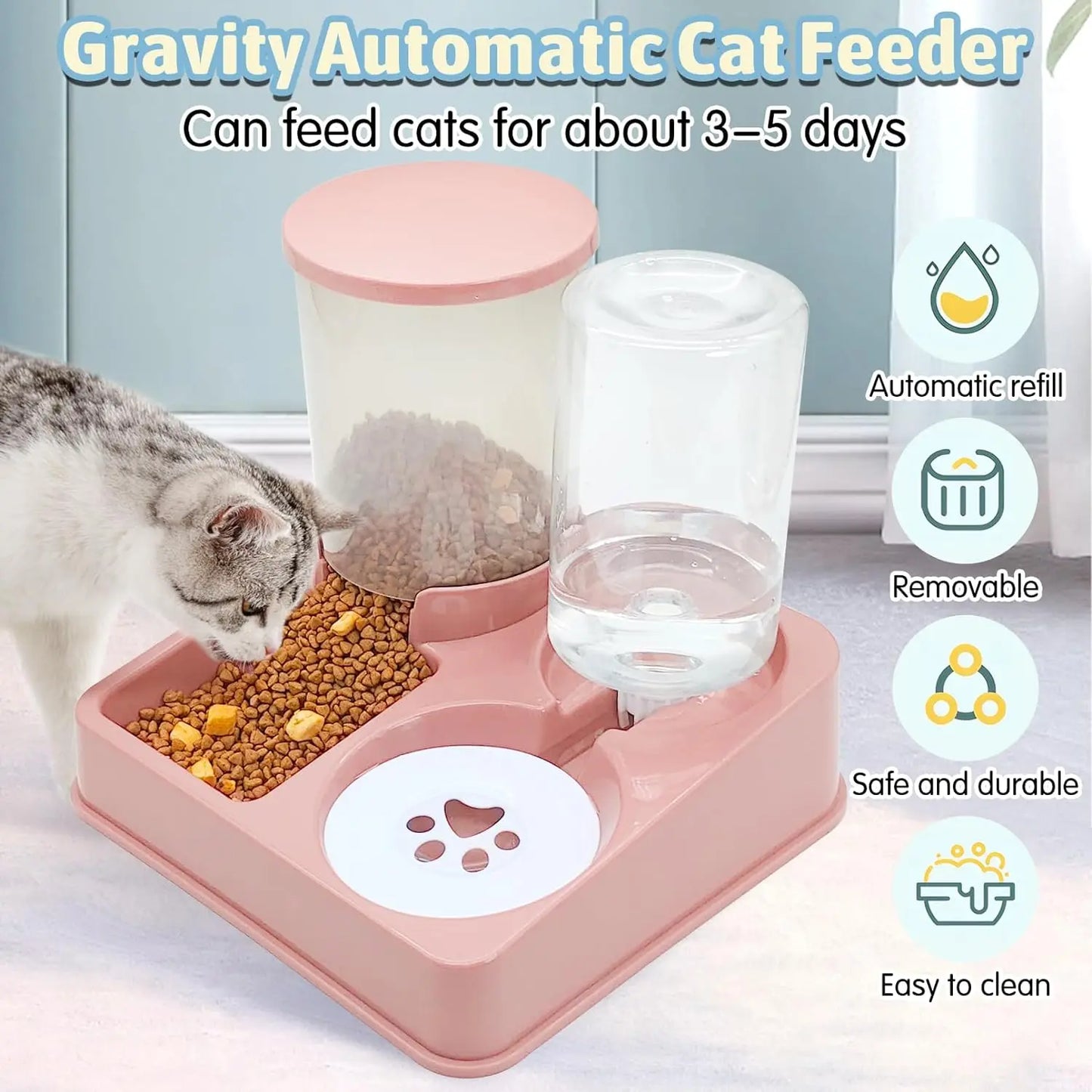 SnugPet™ 2-in-1 Automatic Cat Feeder & Water Dispenser – Gravity Food & Water Feeder for Pets